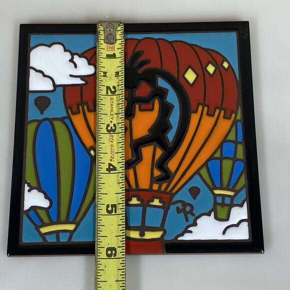 Kokopelli Tile Trivet Pottery Decor Hot Air Balloon 6" x 6" Made In Italy - Picture 2 of 10